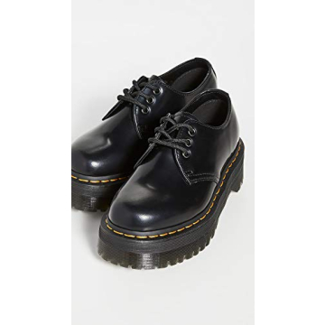 Dr. Martens Unisex 1461 Quad Leather Platform Shoes, Black Polished Smooth, 14 US Women/13 US Men