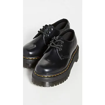 Dr. Martens Unisex 1461 Quad Leather Platform Shoes, Black Polished Smooth, 14 US Women/13 US Men