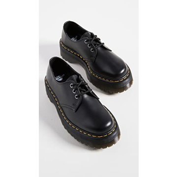 Dr. Martens Unisex 1461 Quad Leather Platform Shoes, Black Polished Smooth, 14 US Women/13 US Men
