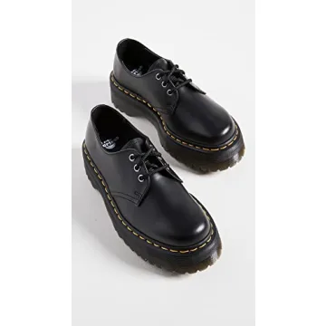 Dr. Martens Unisex 1461 Quad Leather Platform Shoes, Black Polished Smooth, 14 US Women/13 US Men