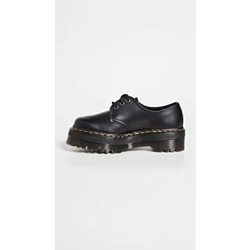 Dr. Martens Unisex 1461 Quad Leather Platform Shoes, Black Polished Smooth, 14 US Women/13 US Men