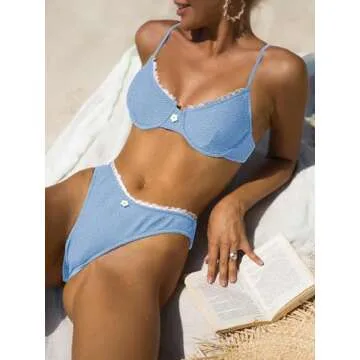 Stylish SOLY HUX Lace Trim Two Piece Swimsuit for Women