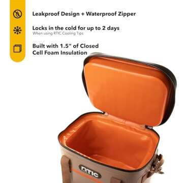 RTIC Soft Cooler 30 Can, Insulated Bag Portable Ice Chest Box for Lunch, Beach, Drink, Beverage, Travel, Camping, Picnic, Car, Trips, Floating Cooler Leak-Proof with Zipper, Tan