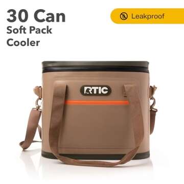 RTIC Soft Cooler 30 Can, Insulated Bag Portable Ice Chest Box for Lunch, Beach, Drink, Beverage, Travel, Camping, Picnic, Car, Trips, Floating Cooler Leak-Proof with Zipper, Tan