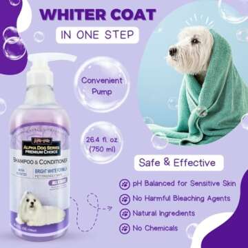 Alpha Dog Series Bright White Grooming Natural Dog Shampoo and Conditioner with Aloe Vera, pH balanced Shampoo for Dogs, Tear-Free, Moisturizing Dog Shampoo for Sensitive Skin - 26.4 Oz