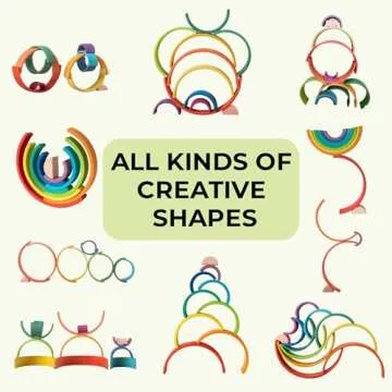 AVDAR 7Pcs Wooden Rainbow Stacker Toy, Wooden Rainbow Stacking Toy, Montessori Nesting Puzzle for Kids, Rainbow Blocks