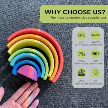 AVDAR 7Pcs Wooden Rainbow Stacker Toy, Wooden Rainbow Stacking Toy, Montessori Nesting Puzzle for Kids, Rainbow Blocks