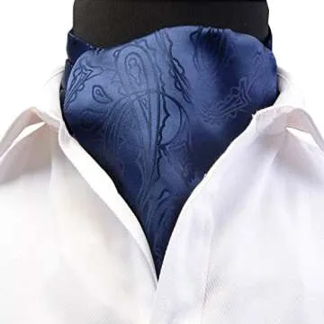 GUSLESON Men's Navy Blue Cravat Self Tie Paisley Necktie and Handkerchief Set Floral Luxury Ascot (0603-02)