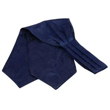 GUSLESON Men's Navy Blue Cravat Self Tie Paisley Necktie and Handkerchief Set Floral Luxury Ascot (0603-02)