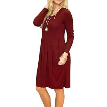 AUSELILY Women's Pleated Swing Dress with Pockets