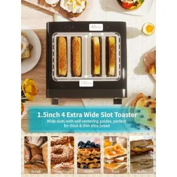 Gevi Toaster 4 Slice,Led Display Touchscreen Bagel Toaster with Dual Control Panels of Bagel/Reheat/Defrost/Cancel/Toasting One Slice/Longer Function,6 Shade Setting