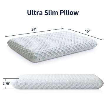 Hcore Ultra Thin Pillow 2.75" Stomach Sleeping, Slim Pillow for Side Back Stomach Sleepers, Gel Infused Memory Foam Pillow with Two-Sided Pillow - CertiPUR-US - Standard
