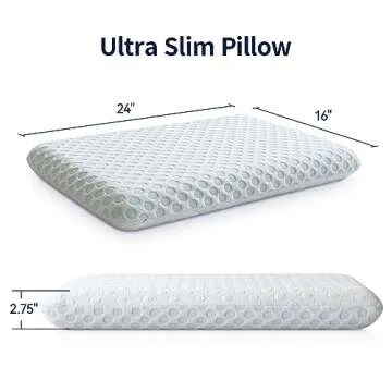 Hcore Ultra Thin Pillow 2.75" Stomach Sleeping, Slim Pillow for Side Back Stomach Sleepers, Gel Infused Memory Foam Pillow with Two-Sided Pillow - CertiPUR-US - Standard