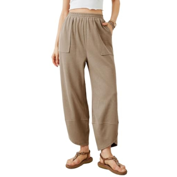 Xiaoxuemeng Women's Comfortable Baggy Palazzo Pants with Pockets - Khaki