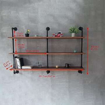HDDFER Floating Shelves for Wall - Industrial Pipe Shelving Natural Wood Planks 60 Inch