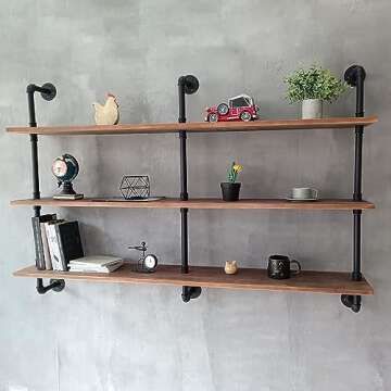 HDDFER Industrial Pipe Shelving 60" Wall Bookshelf Rustic Design