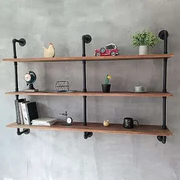 HDDFER Industrial Pipe Shelving 60" Wall Bookshelf Rustic Design