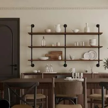 HDDFER Industrial Pipe Shelving 60" Wall Bookshelf Rustic Design