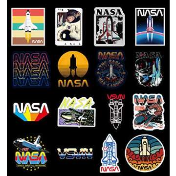 50 Pcs NASA Stickers Space Explorer Decals for Water Bottle Laptop Luggage Car Bike Bicycle Waterpro...