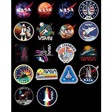 50 Pcs NASA Stickers Space Explorer Decals for Water Bottle Laptop Luggage Car Bike Bicycle Waterproof Vinyl Universe Astronaut Stickers Pack
