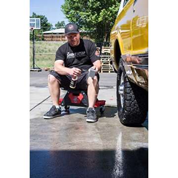 Adam's Polishes Mobile Rolling Utility Creeper Seat for Mechanics & Detailers - With Storage Trays for Tools