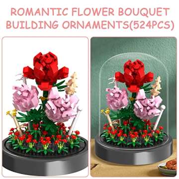 Flower Bouquet Building Kit, 524 Pcs Mini Bricks Building Blocks Sets, Forever Rose Decorated Flower...