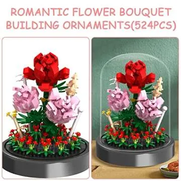 Flower Bouquet Building Kit, 524 Pcs Mini Bricks Building Blocks Sets, Forever Rose Decorated Flower...