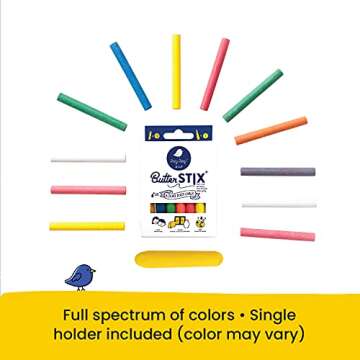 Jaq Jaq Bird ButterStix 12pk Assorted Colors + Holder | Non-Toxic Erasable Dust-Free Mess Free Chalks for Kids