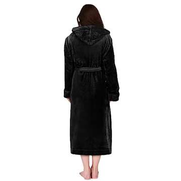 NY Threads Women's Fleece Hooded Bathrobe Plush Long Spa Robe - Medium, Black