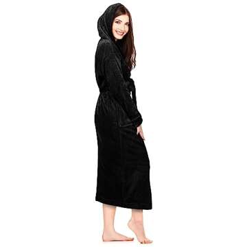 Luxurious NY Threads Women's Hooded Bathrobe - Medium, Black