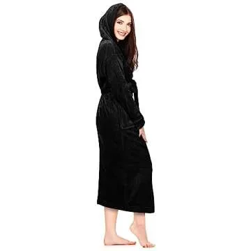 Luxurious NY Threads Women's Hooded Bathrobe - Medium, Black