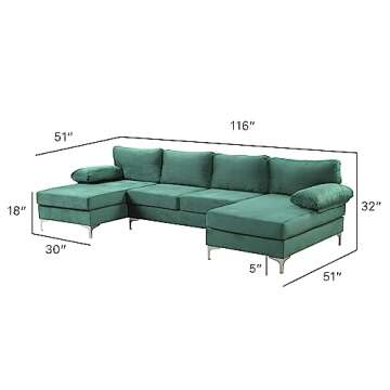 Casa AndreaMilano Modern Large Velvet Fabric U-Shape Sectional Sofa for Comfort & Style