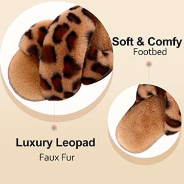 LongBay Women's Faux Fur Leopard Print Slide Slippers