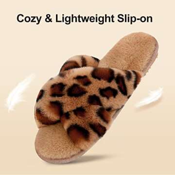 LongBay Women's Faux Fur Leopard Print Slide Slippers