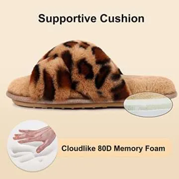 LongBay Women's Faux Fur Leopard Print Slide Slippers
