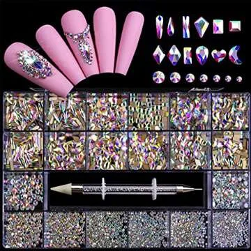 Cuawan Nail Rhinestones - Professional Nail Crystal Kit, Multi Shapes Glass Crystal AB Rhinestones f...