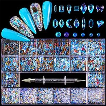 Cuawan Nail Rhinestones - Multi Shapes Glass Crystal Kit
