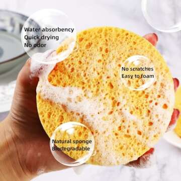 Natural Kitchen Sponges,3 Pack Thick Extra Heavy Duty Scrub Sponges,Household Cleaning Sponge for Di...