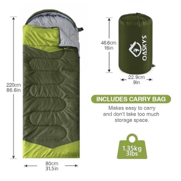 oaskys Camping Sleeping Bag - 3 Season Warm & Cool Weather - Summer Spring Fall Lightweight Waterproof for Adults Kids - Camping Gear Equipment, Traveling, and Outdoors