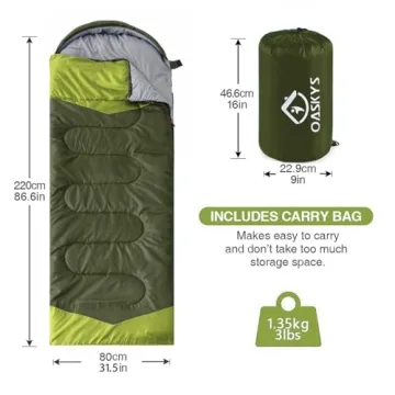 oaskys Camping Sleeping Bag - 3 Season Warm & Cool Weather - Summer Spring Fall Lightweight Waterproof for Adults Kids - Camping Gear Equipment, Traveling, and Outdoors