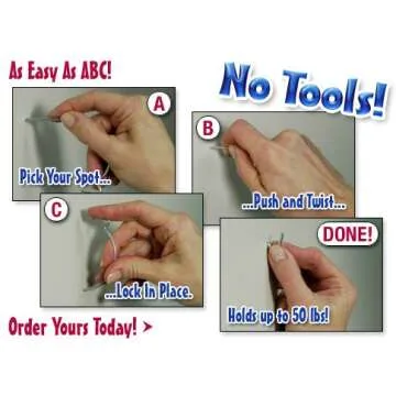 Monkey Hooks Picture Hangers Home and Office Pack, Gorilla Hook, Drywall Hooks for Hanging Pictures,...