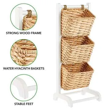 mDesign 3-Tiered Hyacinth Baskets for Stylish Storage
