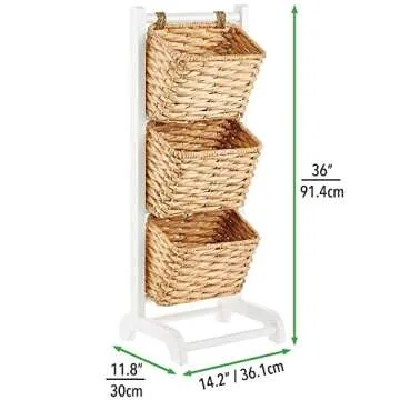mDesign 3-Tiered Hyacinth Baskets for Stylish Storage