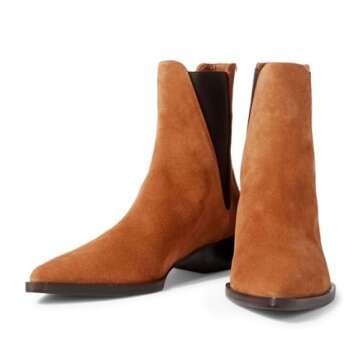 miss left Women Retro Ankle Booties Closed Pointed Toe Elastic Chelsea Boot Pull On Low Chunky Heels...