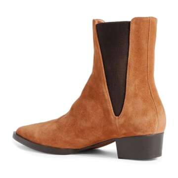 miss left Women Retro Ankle Booties Closed Pointed Toe Elastic Chelsea Boot Pull On Low Chunky Heels Formal Winter Professional Shoes Size 13 Brown