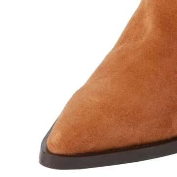 miss left Women Retro Ankle Booties Closed Pointed Toe Elastic Chelsea Boot Pull On Low Chunky Heels Formal Winter Professional Shoes Size 13 Brown