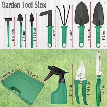 LIYYOO Garden Tool Set,10 PCS Gardening Tools Set with Carrying Case,Gardening Hand Tools,Ergonomic Hand Tool, Pruner, Rake, Shovel, Trowel, Sprayer, Gardening Gifts for Women