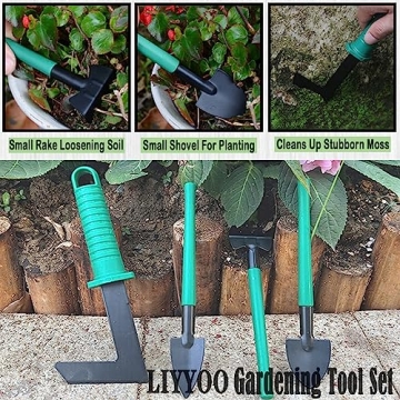LIYYOO Garden Tool Set,10 PCS Gardening Tools Set with Carrying Case,Gardening Hand Tools,Ergonomic Hand Tool, Pruner, Rake, Shovel, Trowel, Sprayer, Gardening Gifts for Women
