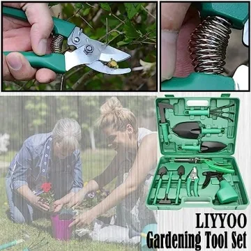LIYYOO Garden Tool Set,10 PCS Gardening Tools Set with Carrying Case,Gardening Hand Tools,Ergonomic Hand Tool, Pruner, Rake, Shovel, Trowel, Sprayer, Gardening Gifts for Women