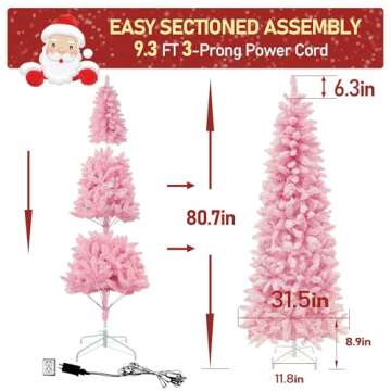 MUPATER Pencil Christmas Tree 6ft, Pre-Lit Artificial Christmas Tree with Metal Stand, Warm White Li...